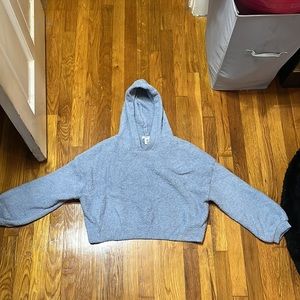 Sincerely Jules Blue Fuzzy Hooded Cropped Sweater Size Small